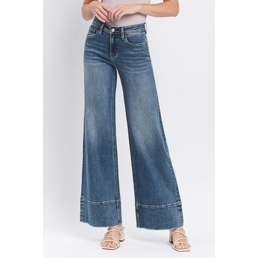 HIGH RISE CLEAN CUT RAW HEM WIDE JEANS