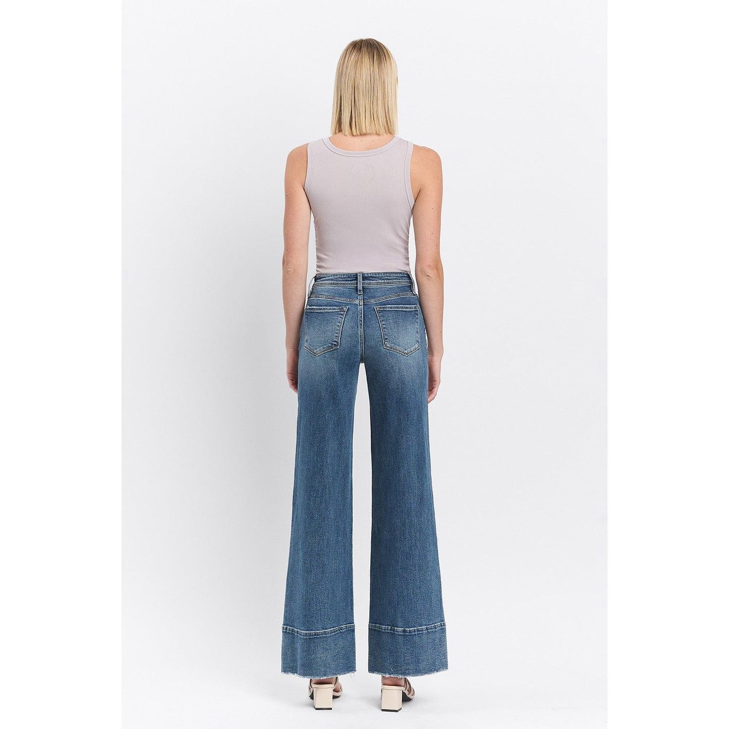 HIGH RISE CLEAN CUT RAW HEM WIDE JEANS