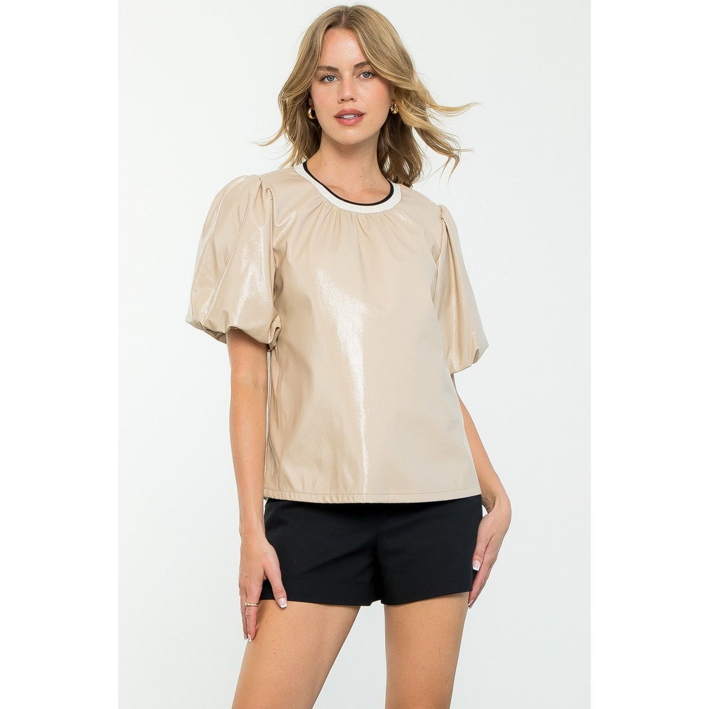 Scarlet Faux Leather Puff Sleeve Leather Top