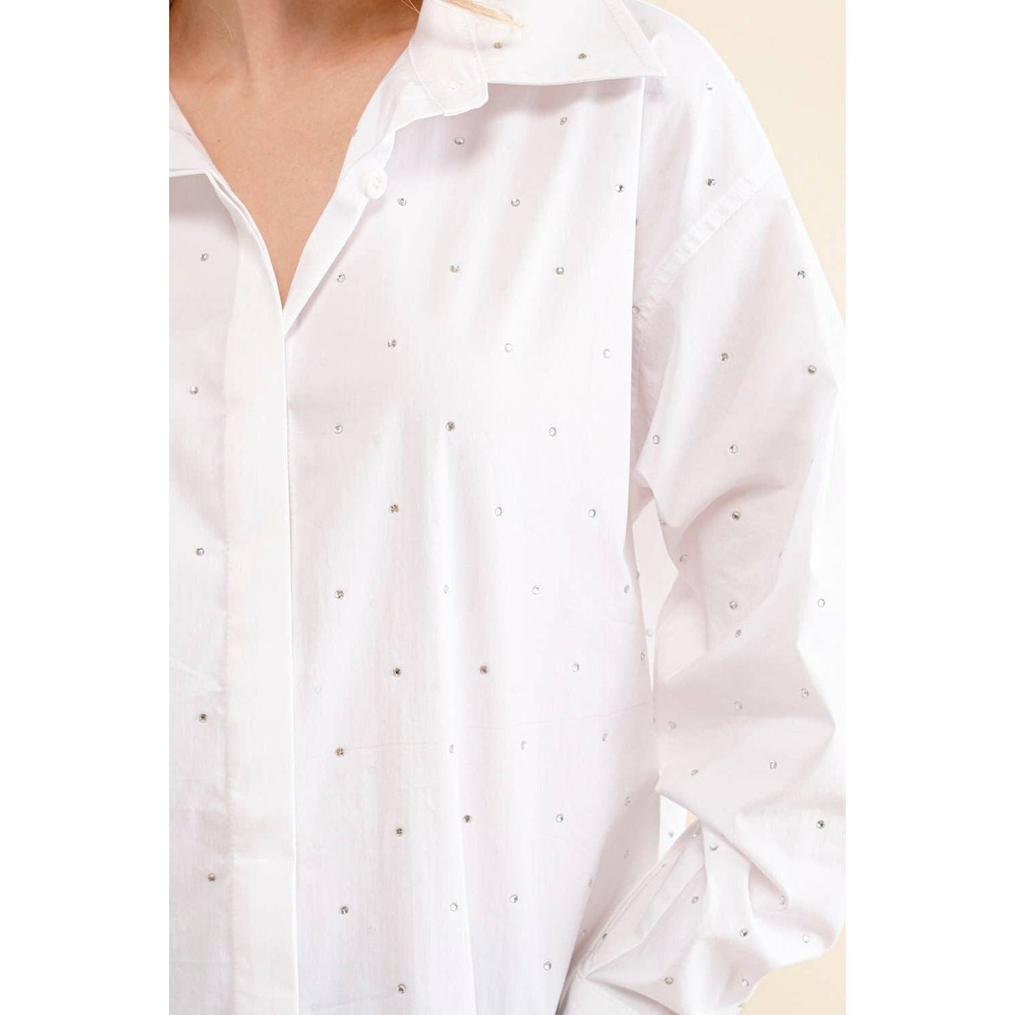 Rhinestone Studded Poplin Button Down Shirt
