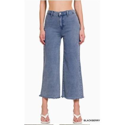 High Waist Acid Wash Frayed Bootcut Jeans
