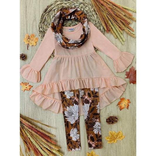 Mia Belle Girls Autumn Blossom Tunic, Scarf & Legging Set