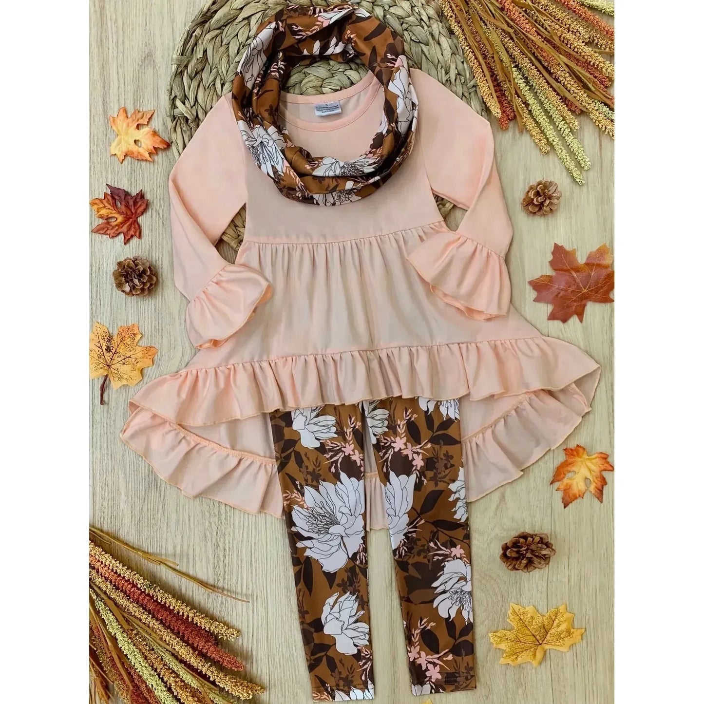 Mia Belle Girls Autumn Blossom Tunic, Scarf & Legging Set