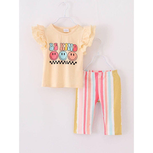 Retro Be Kind Ruffle Stripe Girl Capri Shorts Set