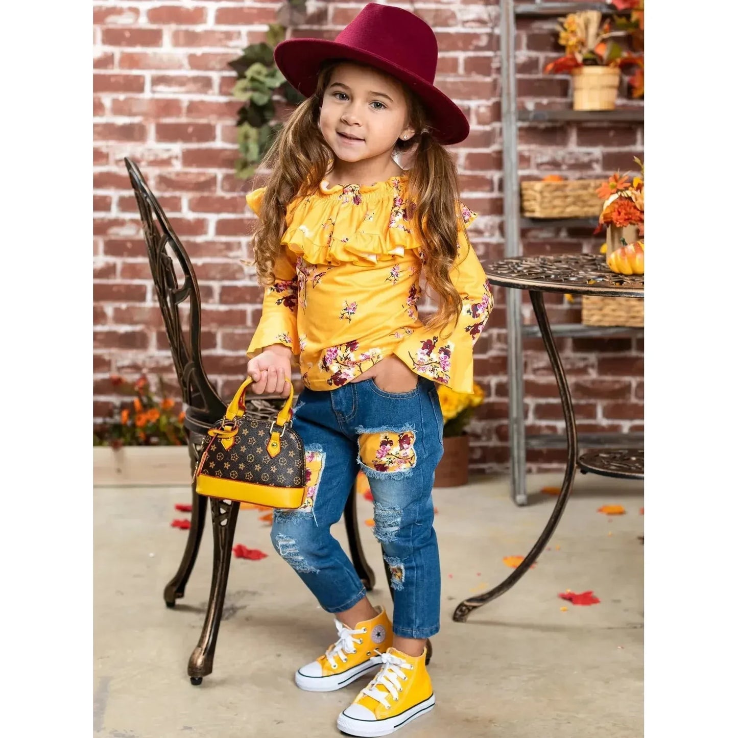 Mia Belle Girls Bloom Girl Patched Jeans Set