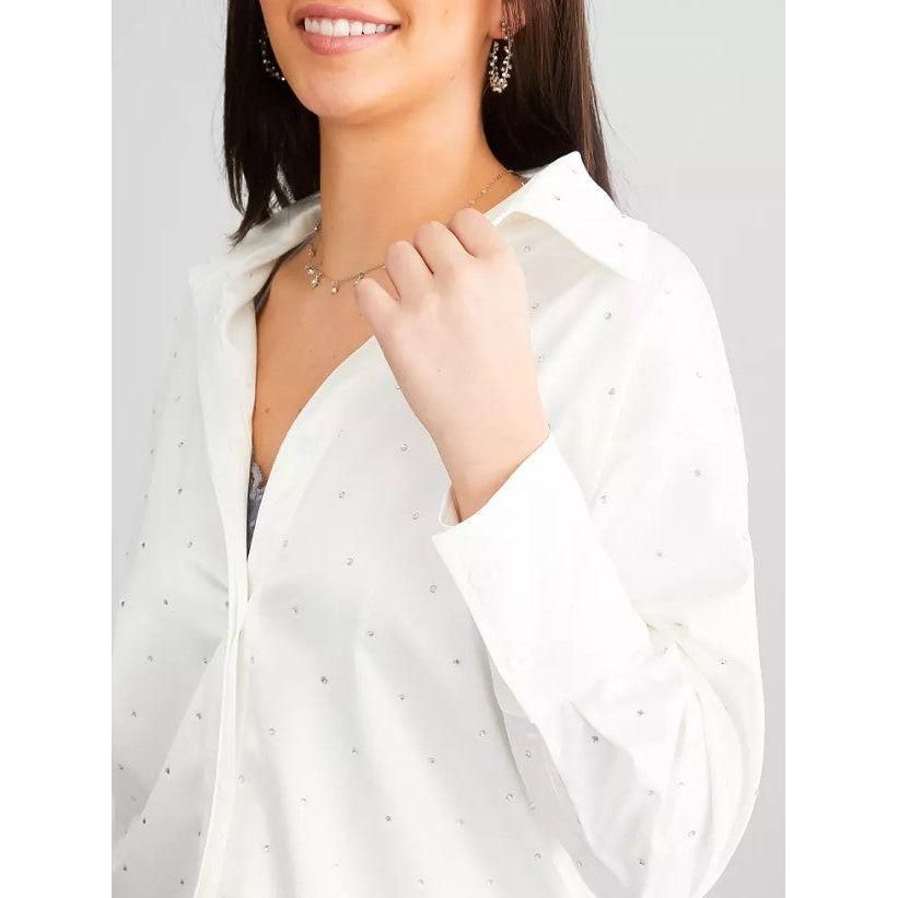 Rhinestone Studded Poplin Button Down Shirt