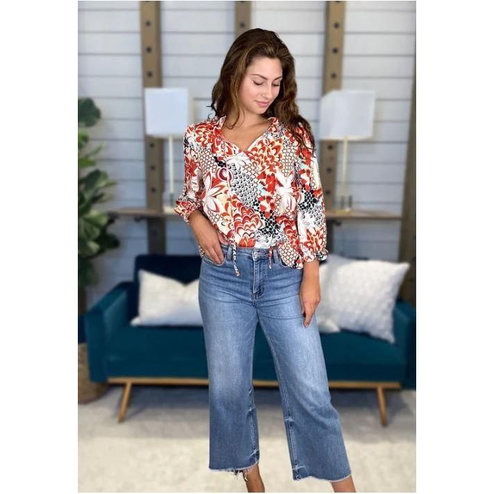 Jofifil Bloomin Burnt Orange Ruched Sleeve Top