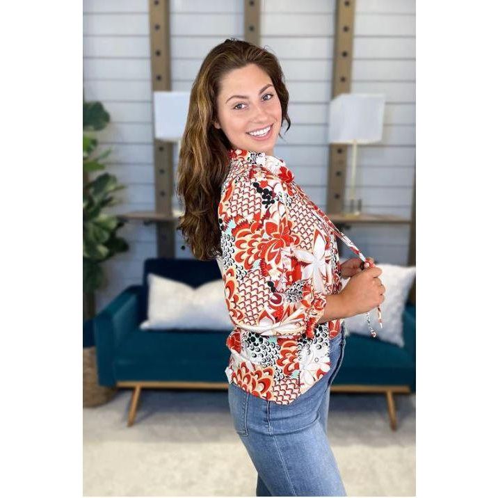 Jofifil Bloomin Burnt Orange Ruched Sleeve Top