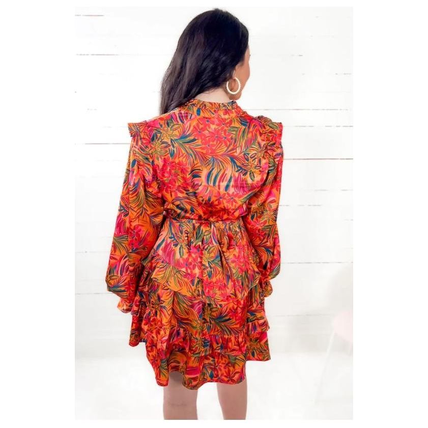 Floral Abstract Jungle Print Tiered Mini Dress
