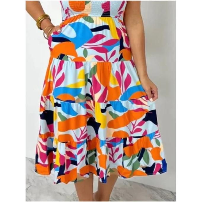 THML Gallette Smocked Print Maxi Dress