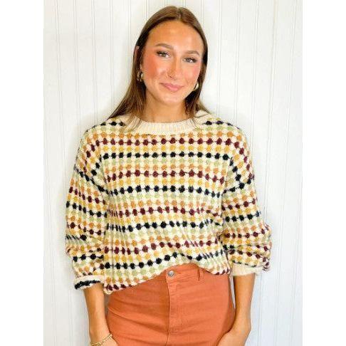 Greta Multicolor Fall Dotted Crew Knit Sweater