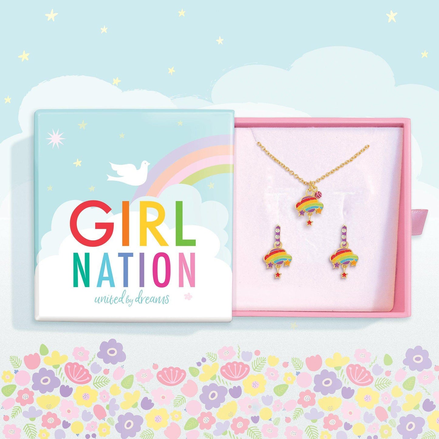 Necklace and Huggie Earring Gift Set | Rainbow Cloud