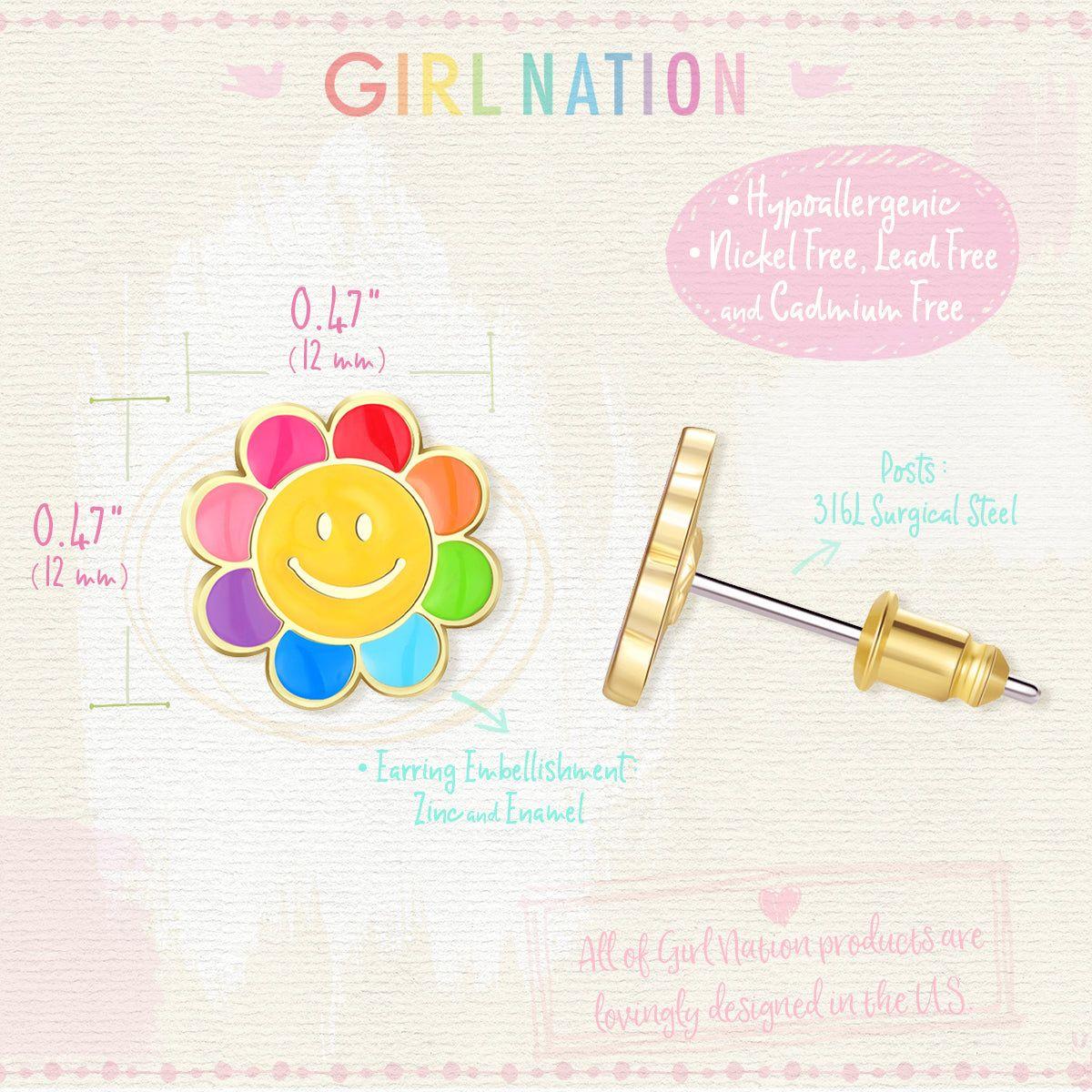 Rainbow Happy Flower Stud Earrings
