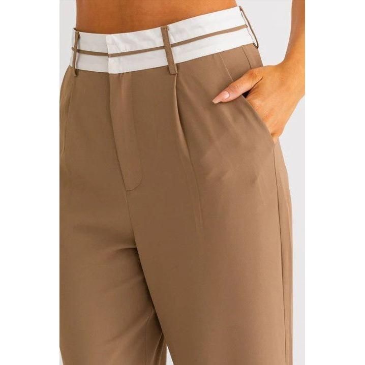 Mocha waist Band Detail Pleated Wide Pants