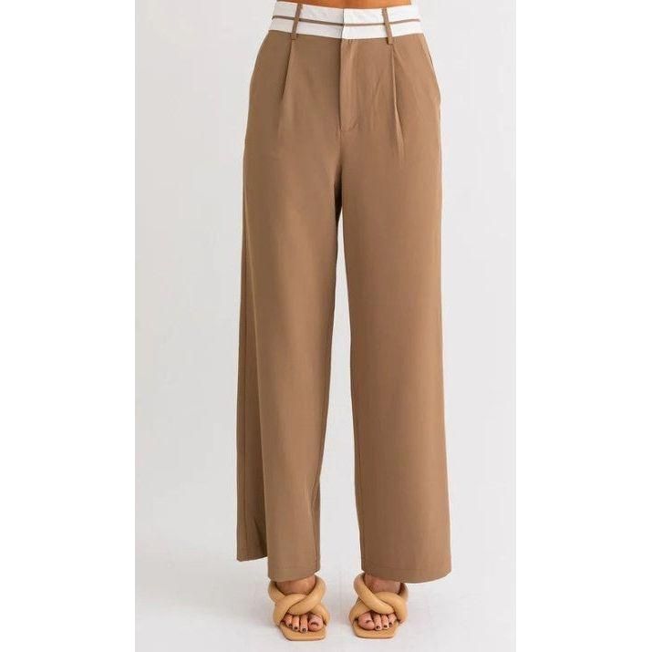 Mocha waist Band Detail Pleated Wide Pants