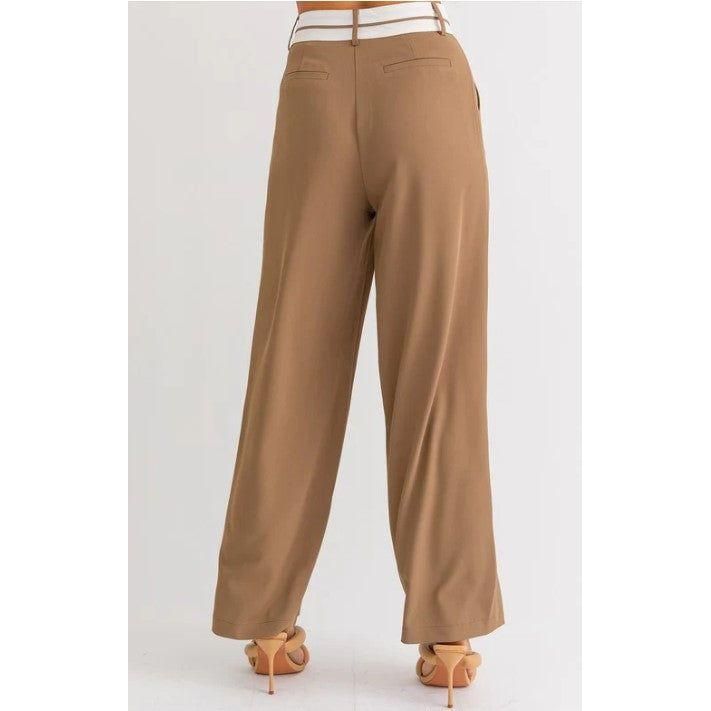 Mocha waist Band Detail Pleated Wide Pants