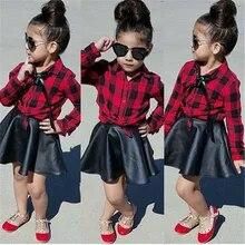 Mia Belle Plaid Button Down Top & Leather Skirt Set