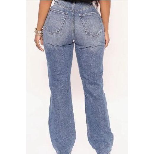 Ripped Straight Mid-Rise Jeans