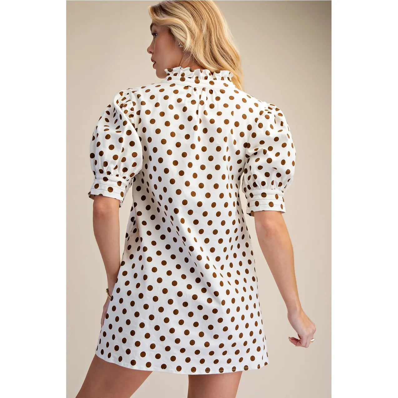 Ruffle V-Neck Puff Sleeve Polka Dot Mini Dress
