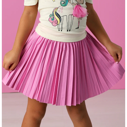 Hannah Banana Pleated Pleather Skirt-PINK