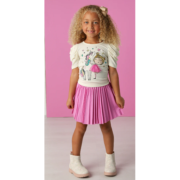 Hannah Banana Pleated Pleather Skirt-PINK