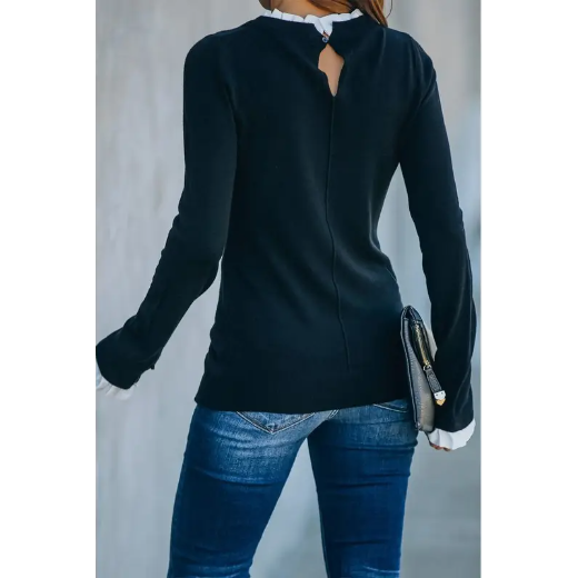 France Contrast Ruffle Sweater Top