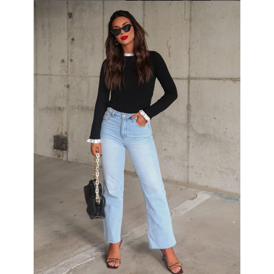 France Contrast Ruffle Sweater Top