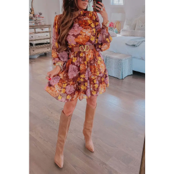 Longing For Love Brown Multi Floral Print Dress
