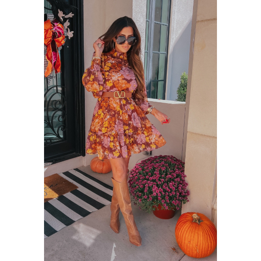 Longing For Love Brown Multi Floral Print Dress