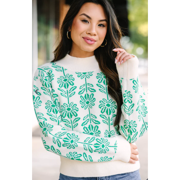 Have You Here Green Floral Sweater