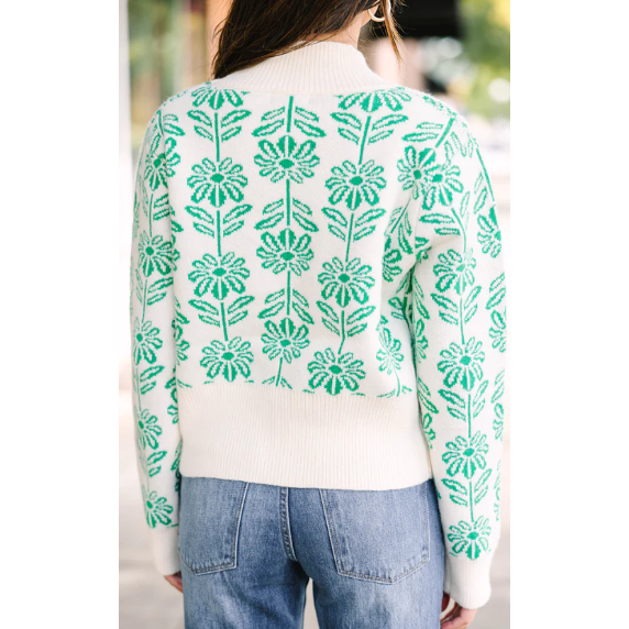 Have You Here Green Floral Sweater