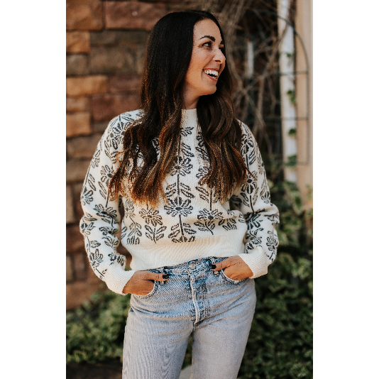 Have You Here Green Floral Sweater- Electric Orchid