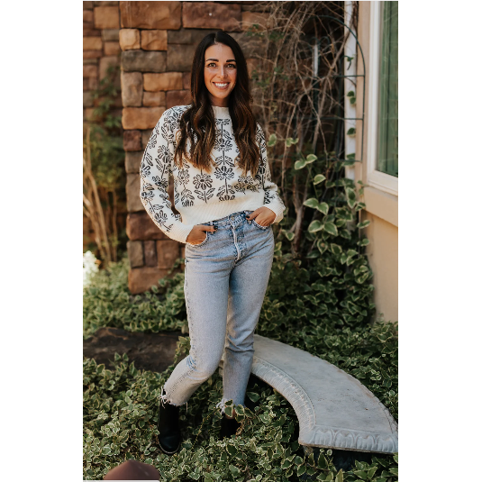 Have You Here Green Floral Sweater- Electric Orchid