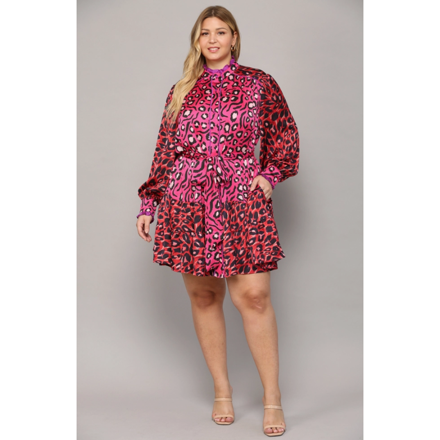 Multi Colored Animal Print Button Front Dress