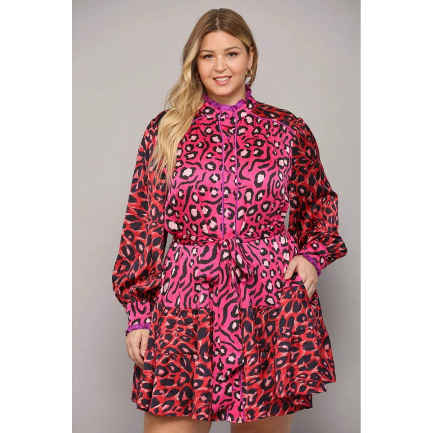 Multi Colored Animal Print Button Front Dress