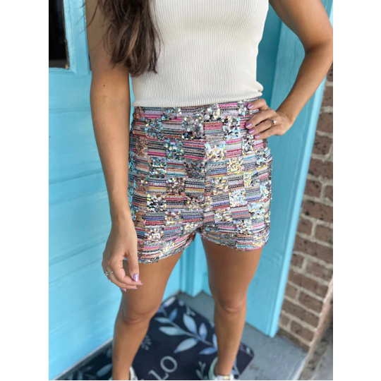 Sequin and Tweed Shorts