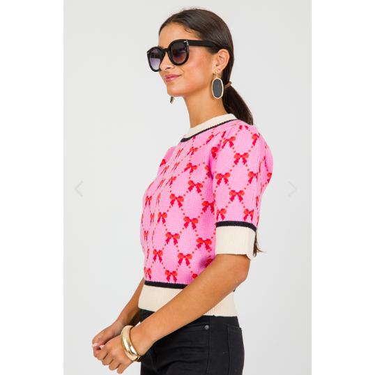THML Short Sleeve Pink Ribbon Sweater