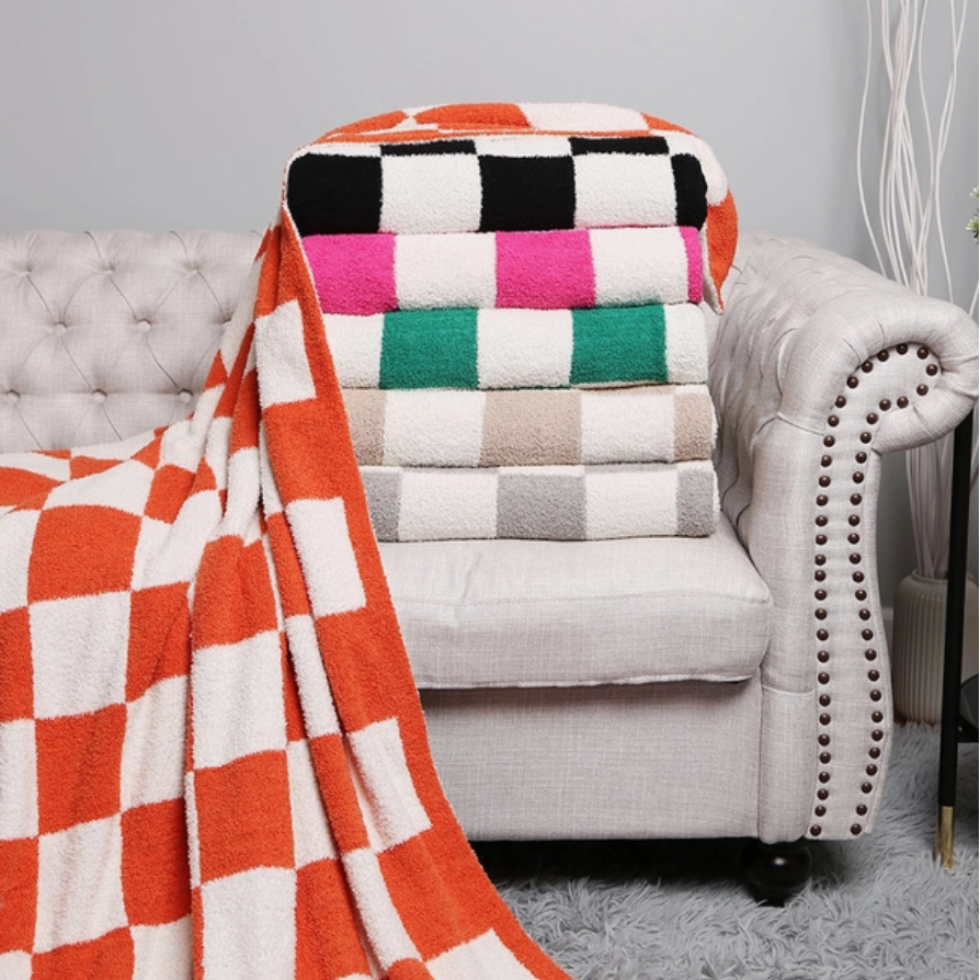 Reversible Checkerboard Patterned Throw Blanket