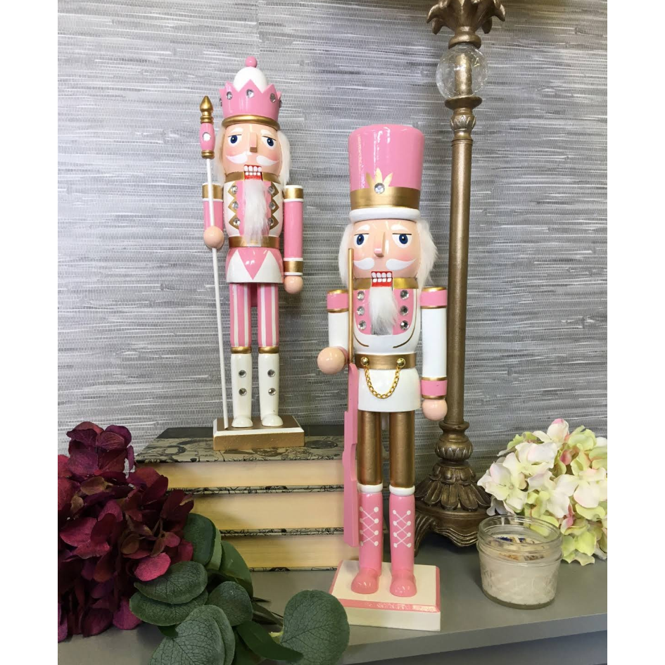 Santa's Workshop 14" Pink & Gold Nutcracker Set