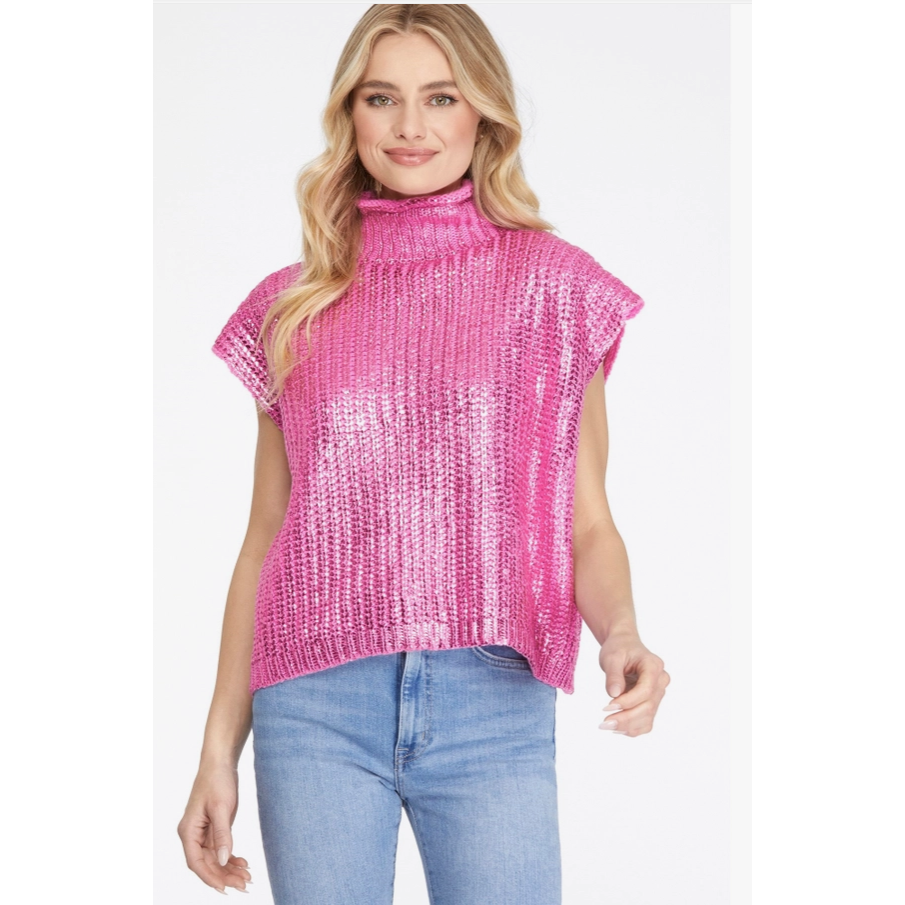 Metallic Foil Sweater, CANDY PINK