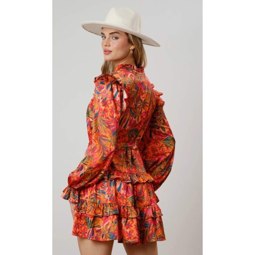 Floral Abstract Jungle Print Tiered Mini Dress