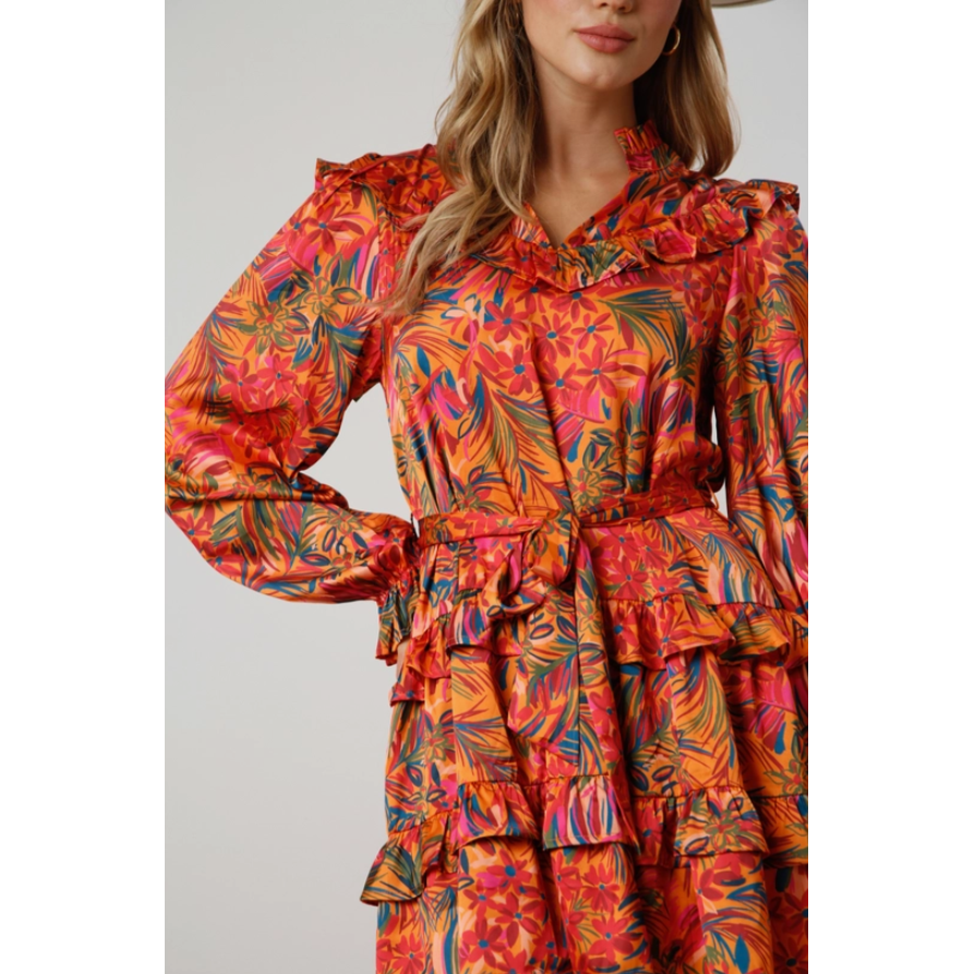 Floral Abstract Jungle Print Tiered Mini Dress