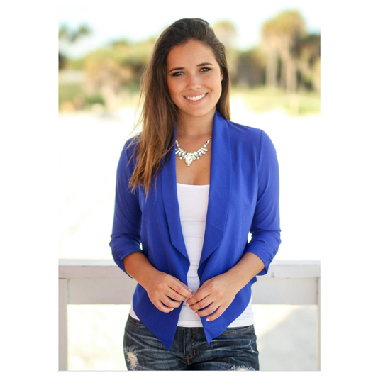 Royal Blue Shawl 3/4 Sleeve Blazer