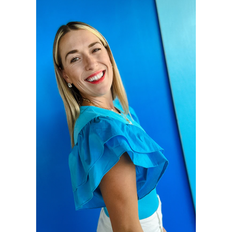 Newport Ruffle Sleeve Bodysuit-Aqua
