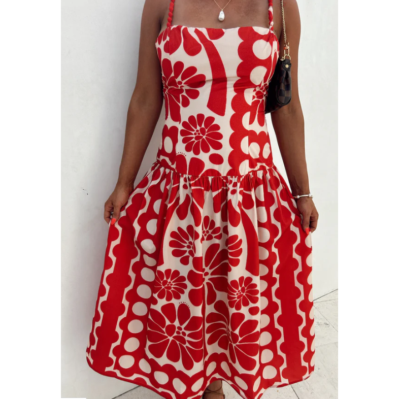 Finley Printed Dress/ RED