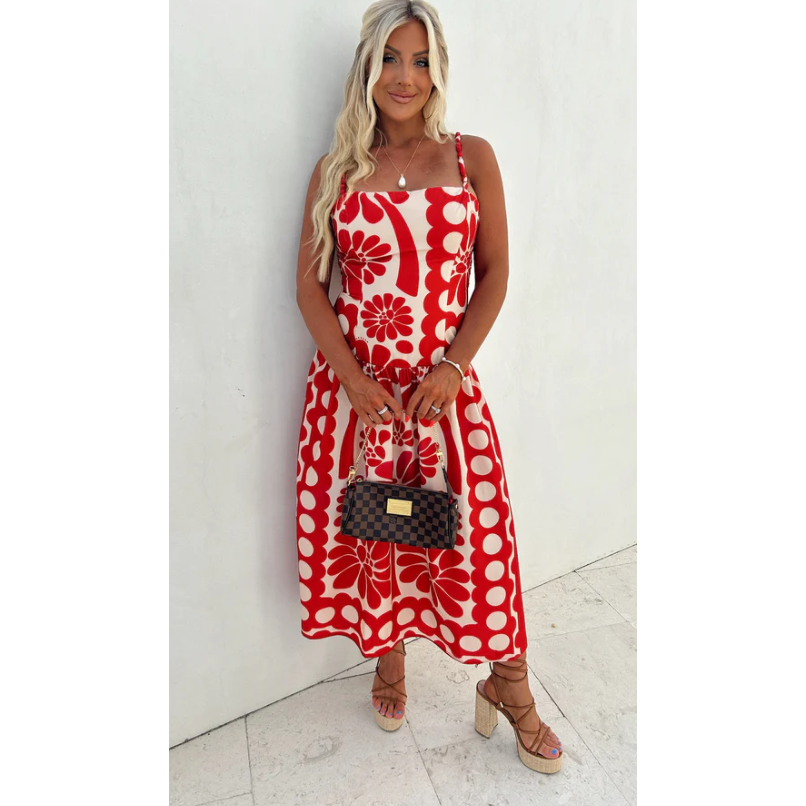Finley Printed Dress/ RED