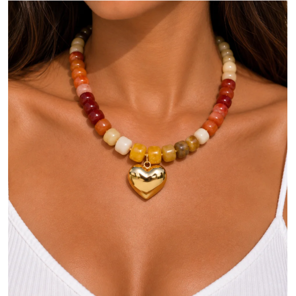 Sunset Heart Bead Necklace