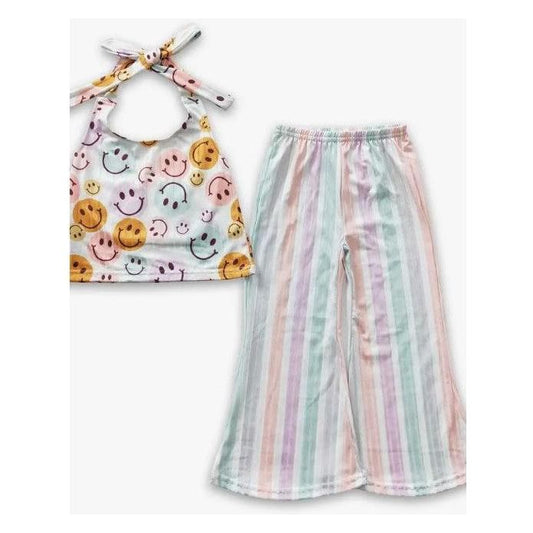 Groovy Smiley Stripe Halter Top & Pants Set