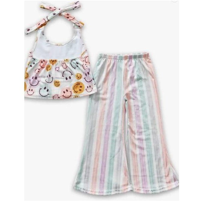 Groovy Smiley Stripe Halter Top & Pants Set