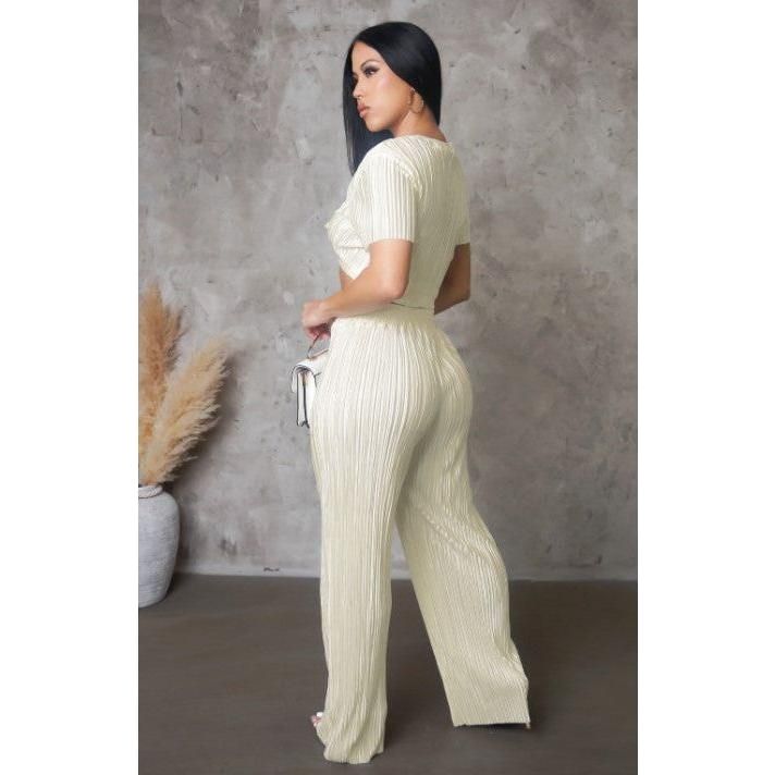 Unfazed Pick Me Plisse Pant Set-IVORY